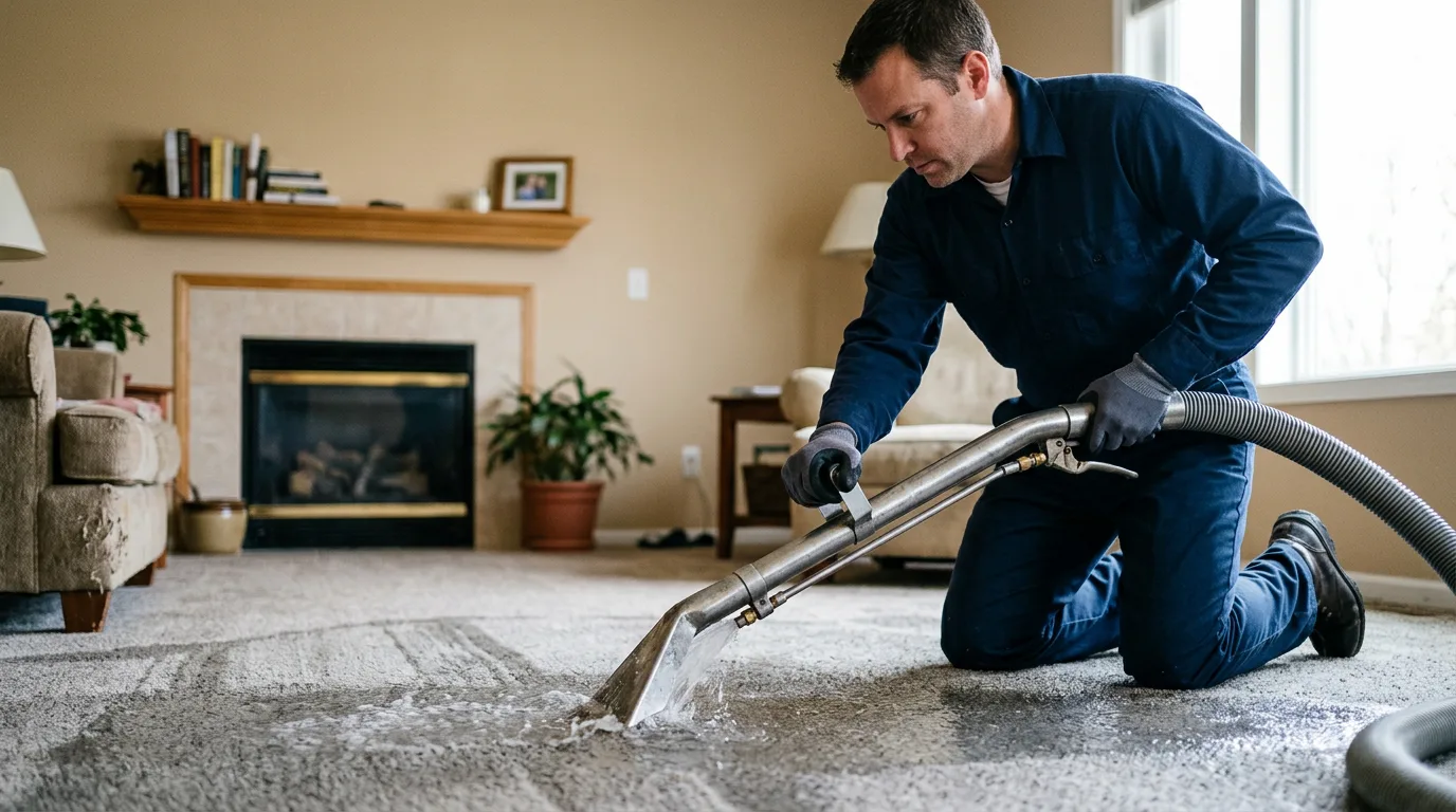 Water damage restoration technician working near Watertown, MA